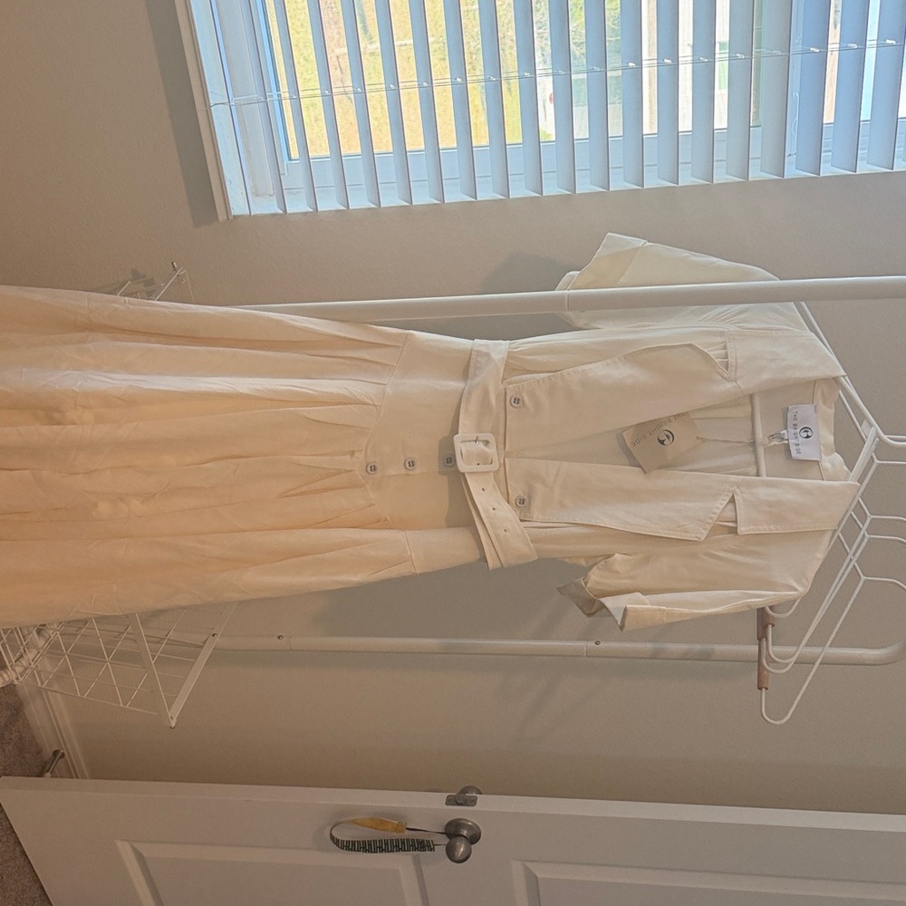 Chic Cream Belted Midi Dress
